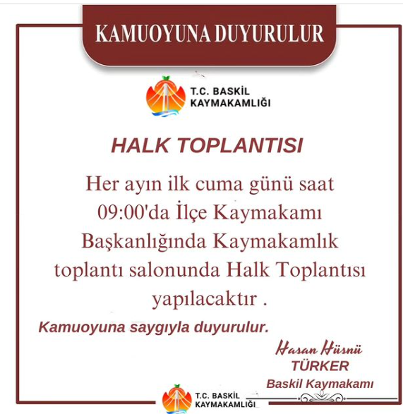 Kaymakam Sayın Hasan Hüsnü TÜRKER Başkanlığında Halk Toplantısı gerçekleştirildi.